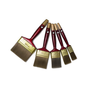 lackpensel, fin borst, rött trähandtag guldfärgad topp